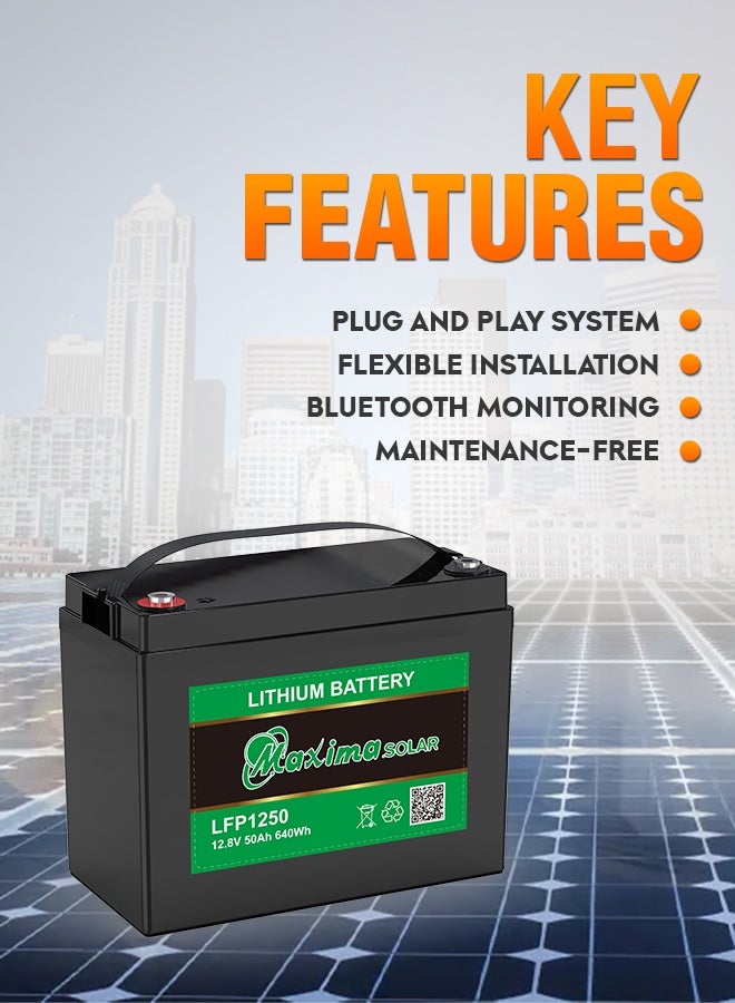 Maxima Lithium Battery 12V 50Ah SBM-LFP-12.8-LI-50 – LiFePO4 Deep Cycle, Lightweight, Long Life, Solar & RV Power Storage Solution - Image 3